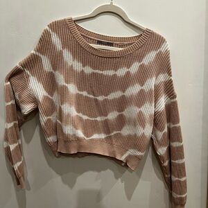 Cropped beige and white “tie-dye” style sweater.